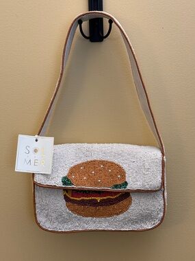 Sol and Mer White handcrafted Beaded Hamburger & Fries Shoulder Bag NWT